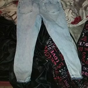 Blue and white acid jeans